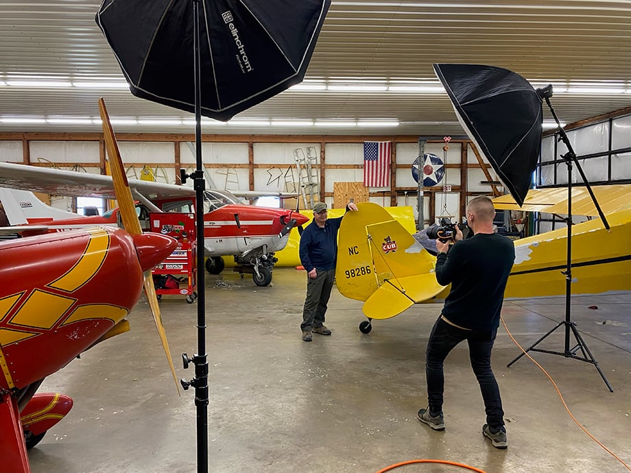 Behind-the-scenes with Jeremy Kramer while he photographs Red Stewart Airfield for Cincinnati Magazine.