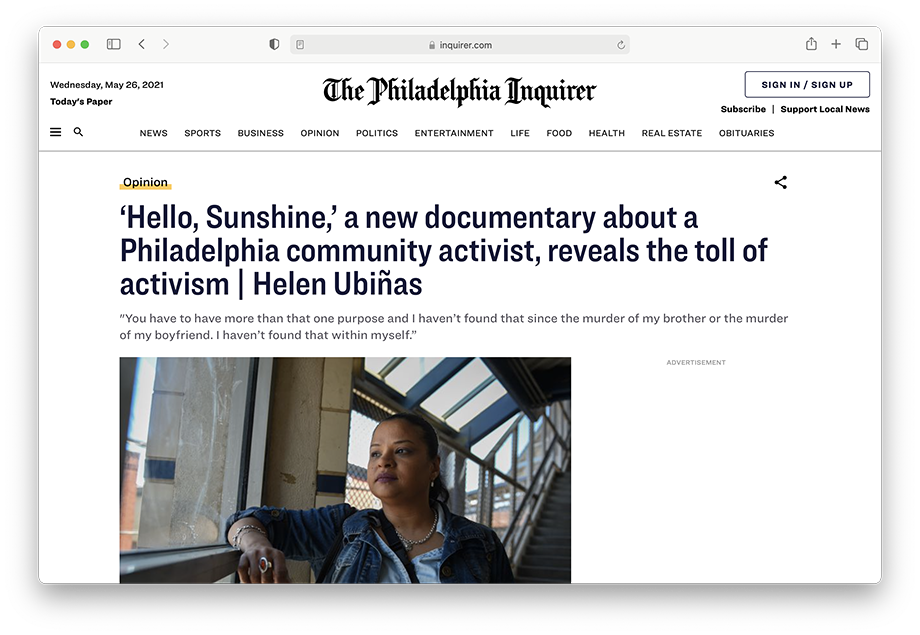 A Philadelphia Inquirer op ed about 'Hello Sunshine.'