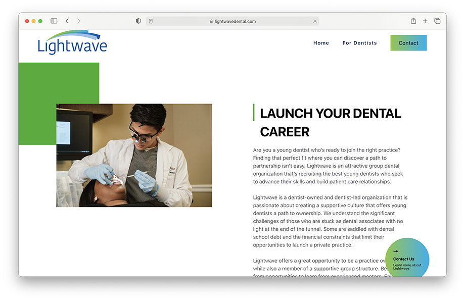 Lightwave Dental's website featuring Kevin Titus' photography work. 