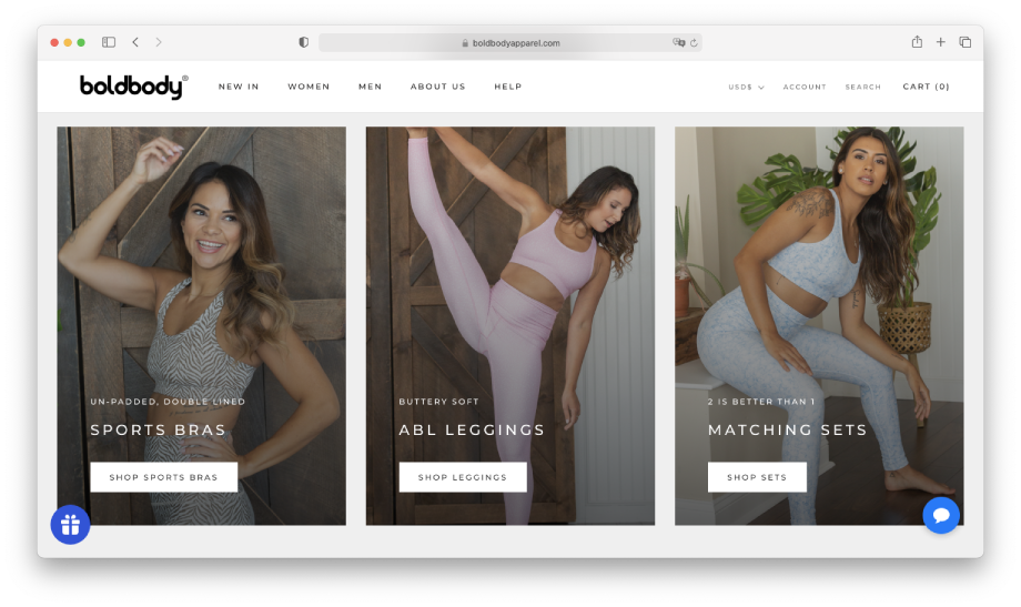 Category options on Bold Body website shot by Lucie Wicker