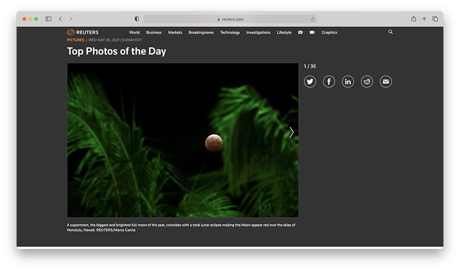 One of Marco Garcia's images for Reuters was featured as one of the top photos of the day. 
