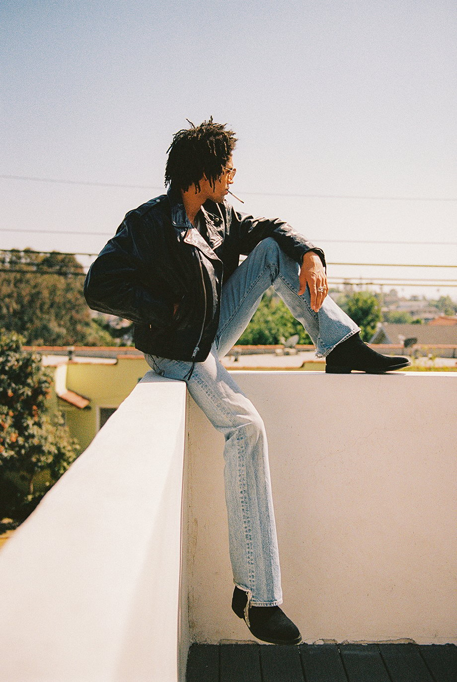 Model Jaxon Rose on roof of Silver Lake house shot by Michael Julius for New Republic Shoes