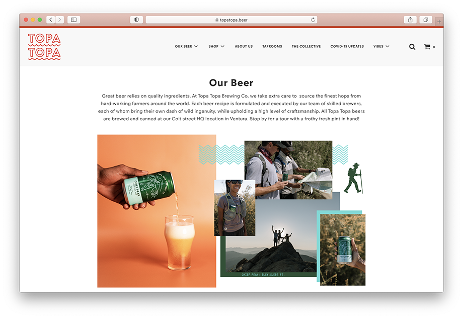 A screen capture of Topa Topa Brewing's website featuring Mikaela Hamilton's photography work.