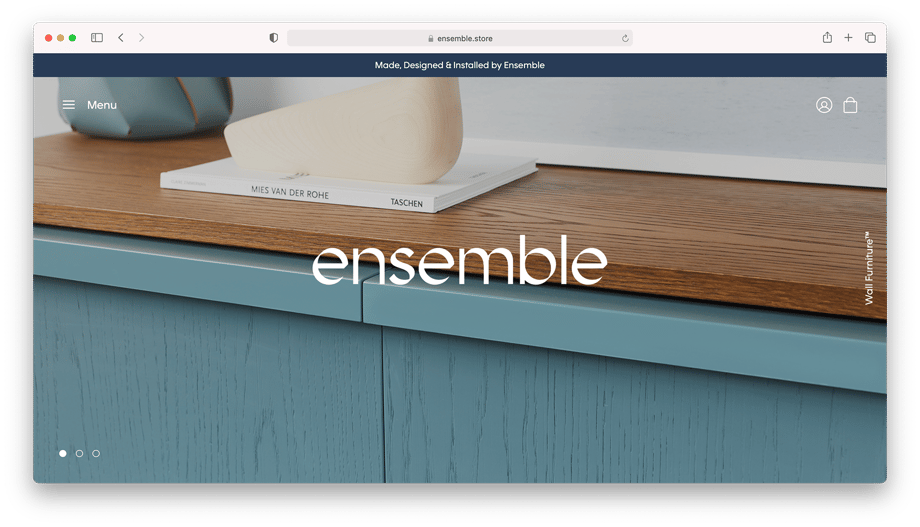 Screen shot of Ensemble furniture website shot by Peter Tarasiuk