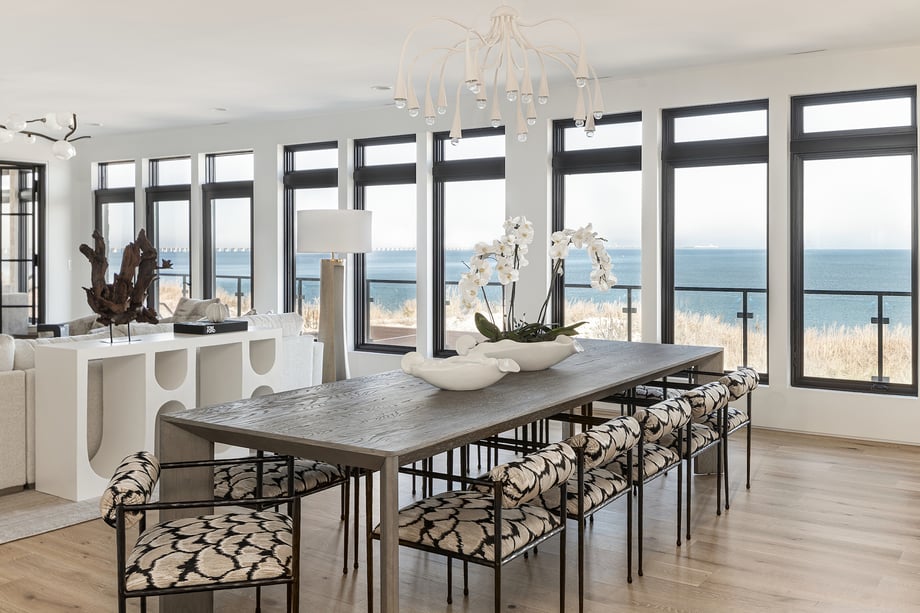 Open dining room with oceanside view in Virginia Beach home. 