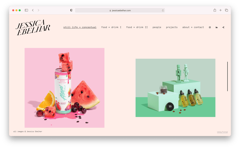 Jessica Ebelhar's images on her website featuring food photography specializing in bright color palettes 