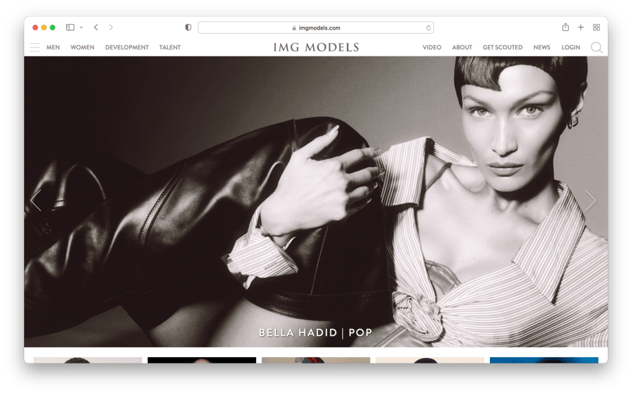IMG Models talent agency homepage screenshot