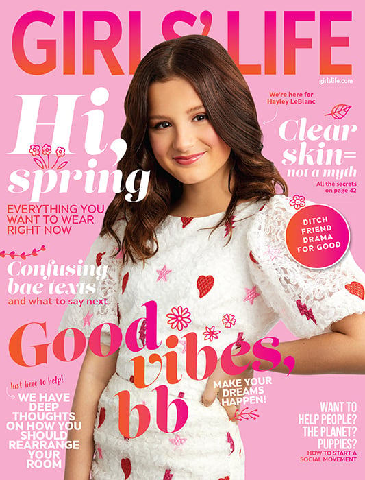 Hayley LeBlanc on the cover of Girls Life Magazine. Photographed by Sean Scheidt. 