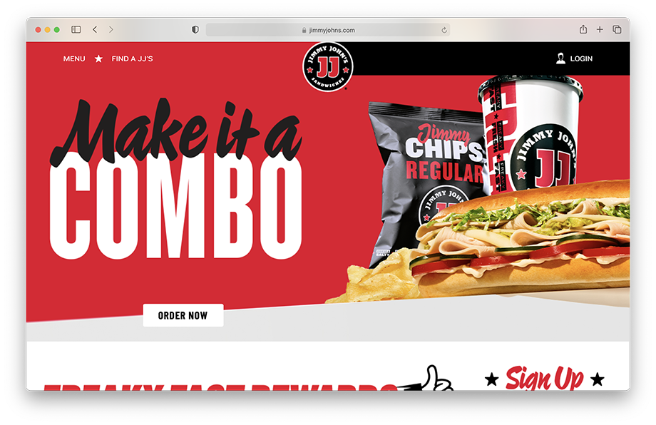 The bold new look on Jimmy John's website. 