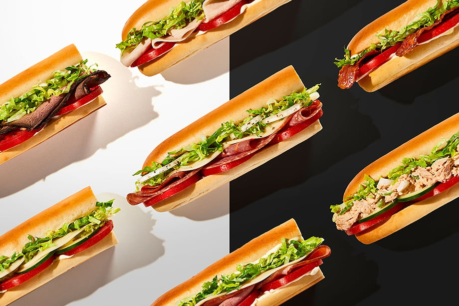 "The creative director wanted the sandwiches to look as if they were race cars., " said Teri. Photography by Teri Studios. 