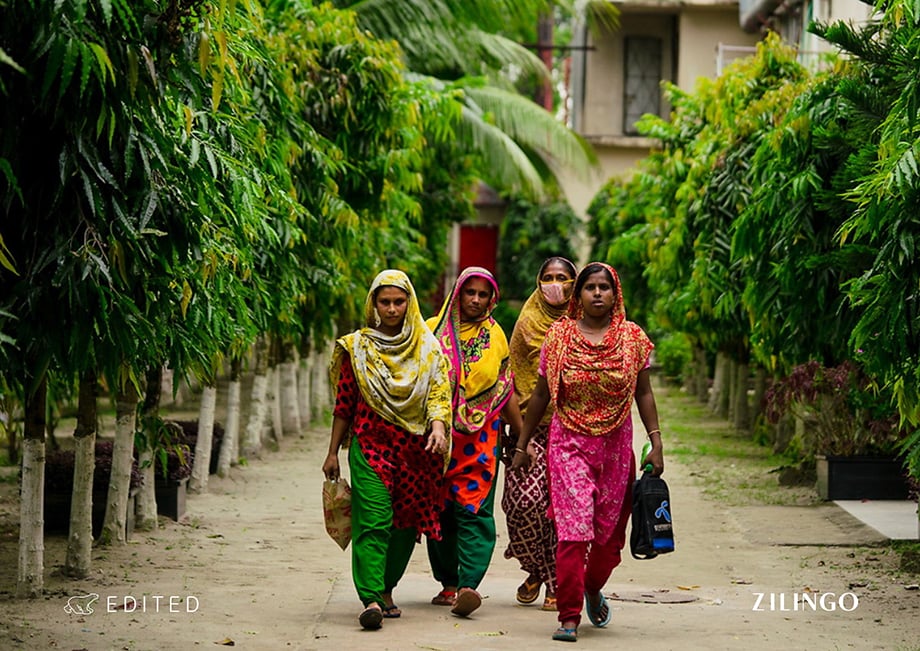 Zilingo employees in India wearing colorful fabrics. Photography by Tim Gerard Barker. 