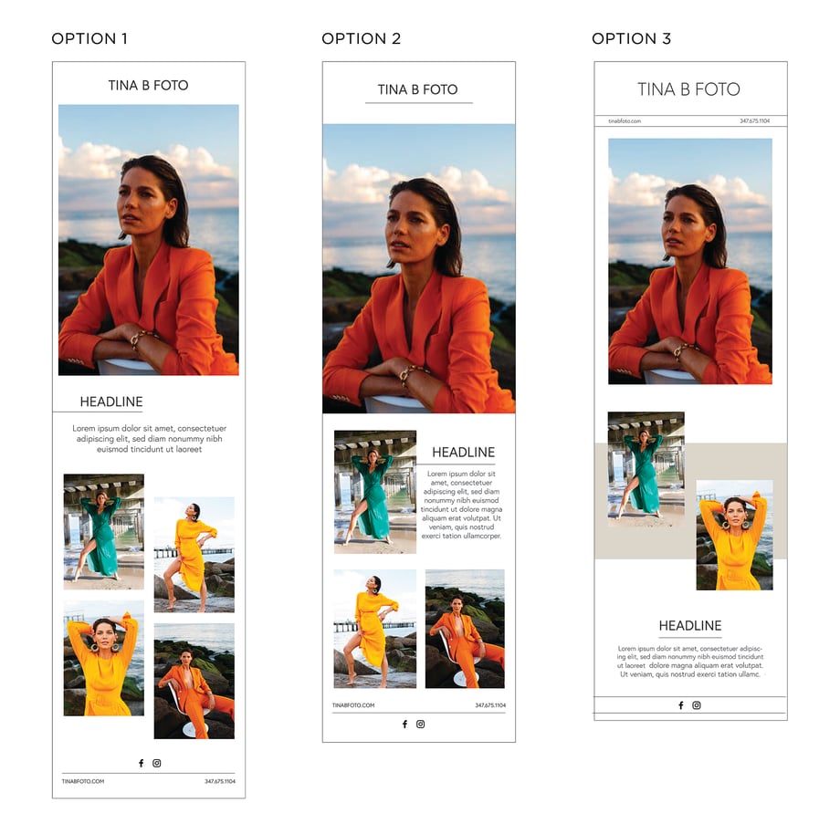 Email Template Options Lindsay designed for fashion photographer Tina Boyadjieva.