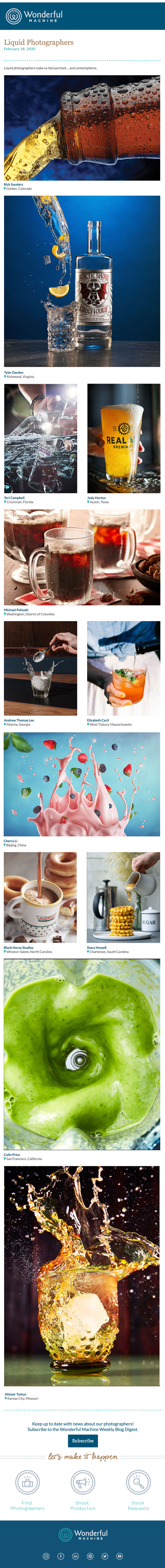 Wonderful Machine's February 2020 specialty emailer on liquids photography.