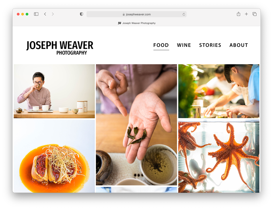 Screenshot of Joseph Weaver's website showing food and lifestyle photography