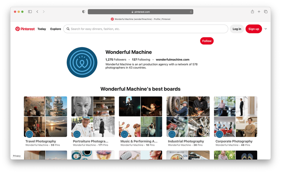 Wonderful Machine's Pinterest page is social media at its best