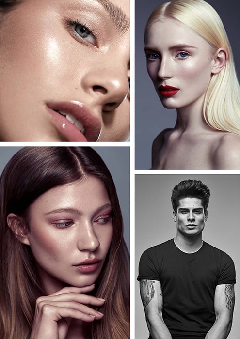 Quentin's commercial beauty composition includes close up images of models