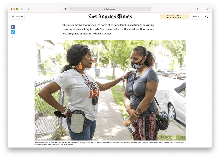 Screenshot of LA Times article featuring image shot by Sara Stathas