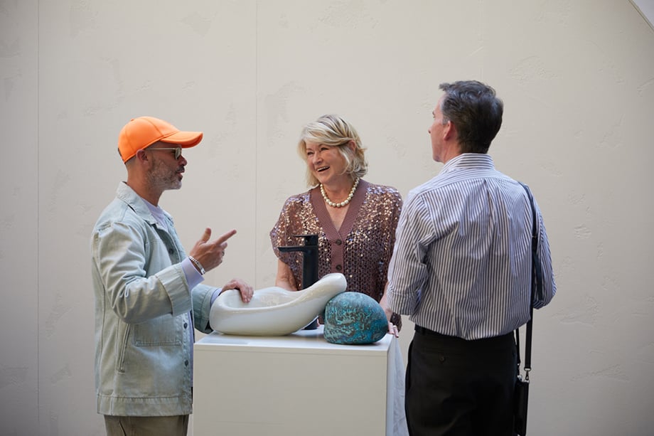 New York City artist Daniel Arsham, who designed the art exhibit in the Palazzo del Senato, chats with Martha Stewart at Milan Design Week 2022.