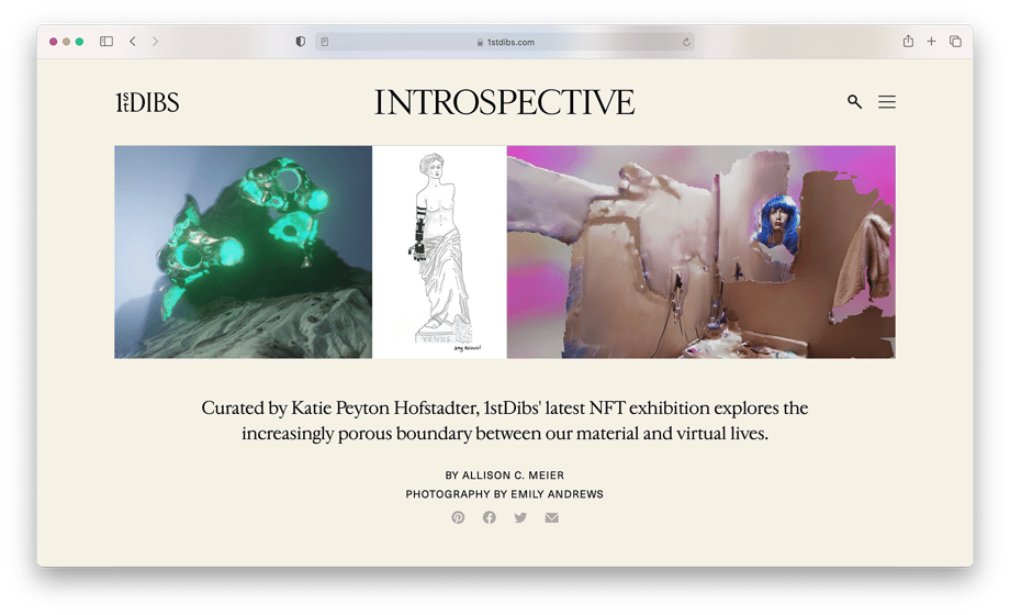 Tearsheet of 1st Dibs Introspective website featuring images by Emily Andrews