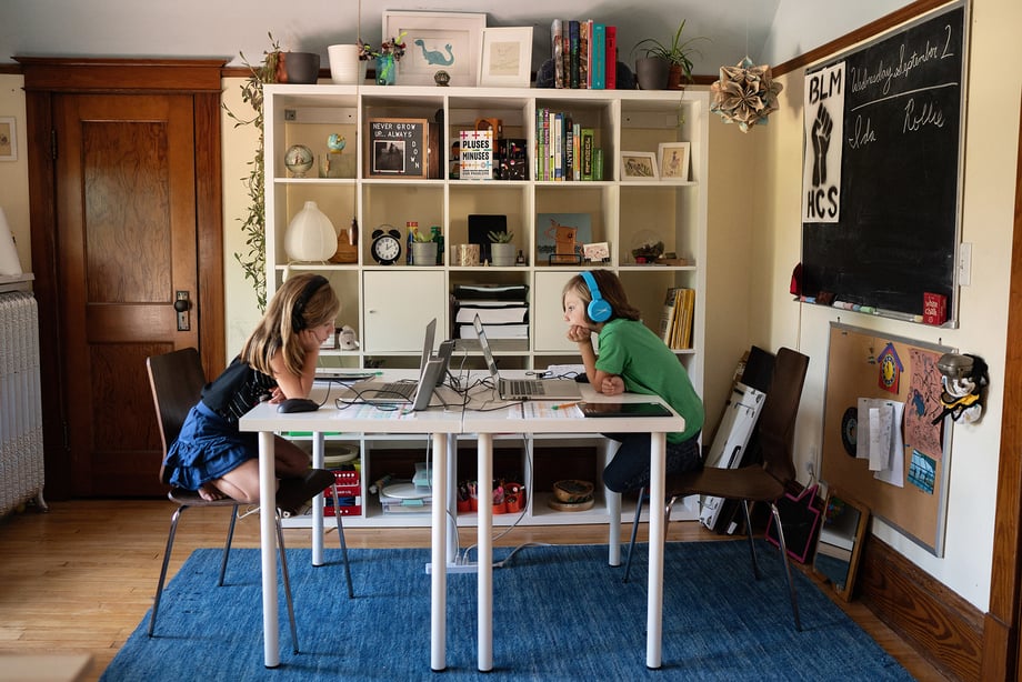 Photo of children on computers by Kat Schleicher