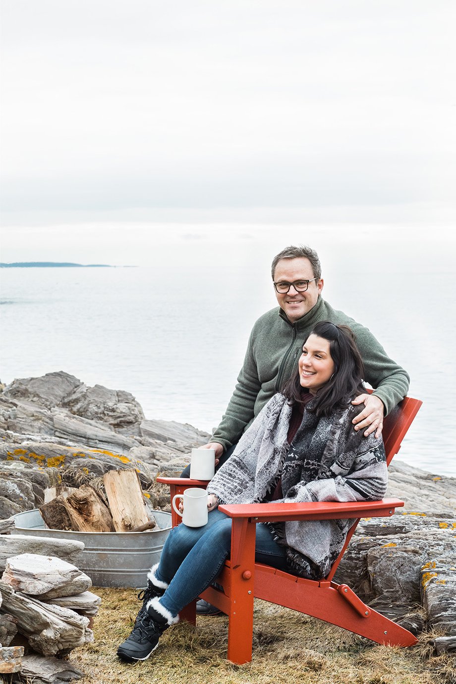 Tanya Lacourse and husband near their coastal home in Maine shot by Joyelle West for Country Home Magazine