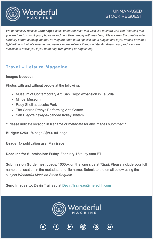 Stock request from Travel and Leisure Magazine requesting images of people art museums. 