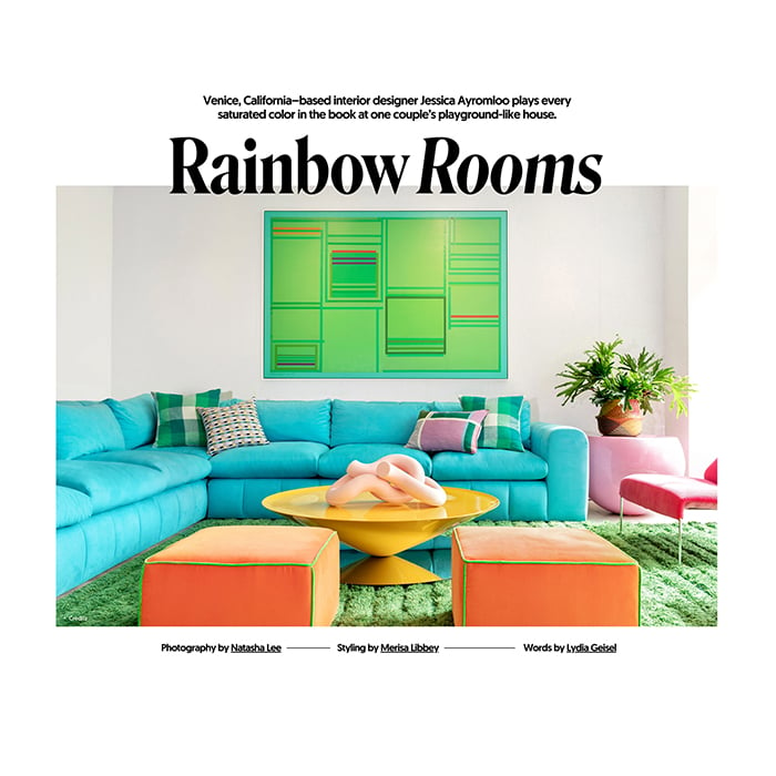 Rainbow Rooms article in Domino Magazine featuring image by Los Angeles-based lifestyle and interior photographer Natasha Lee