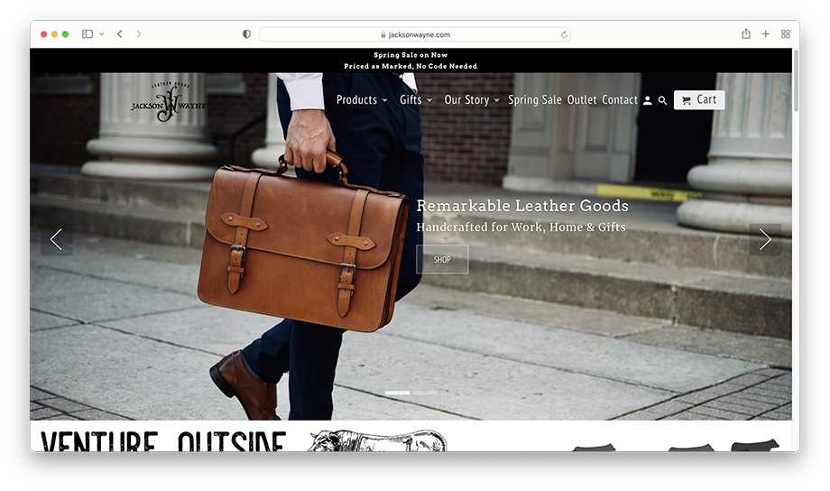 The website of Jackson Wayne Leather Goods featuring the product and lifestyle photography of Nashville-based product and food photographer Nick Bumgardner