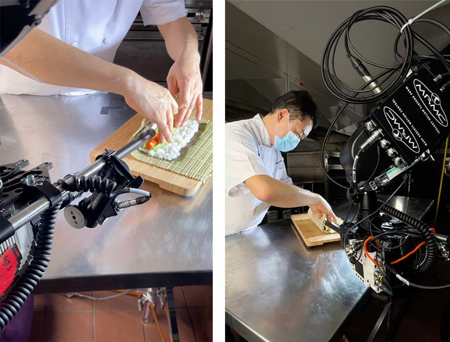 Wegmans chef prepares sushi while the probe lens zooms through the roll directed by Videographer Will Strawser for a TV Spot highlighting Wegmans Meals 2GO online service. 