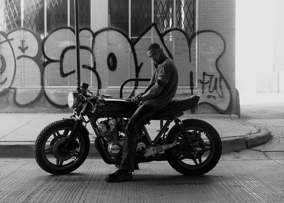 Vic Mensa on his motorbike shot by Lyndon French