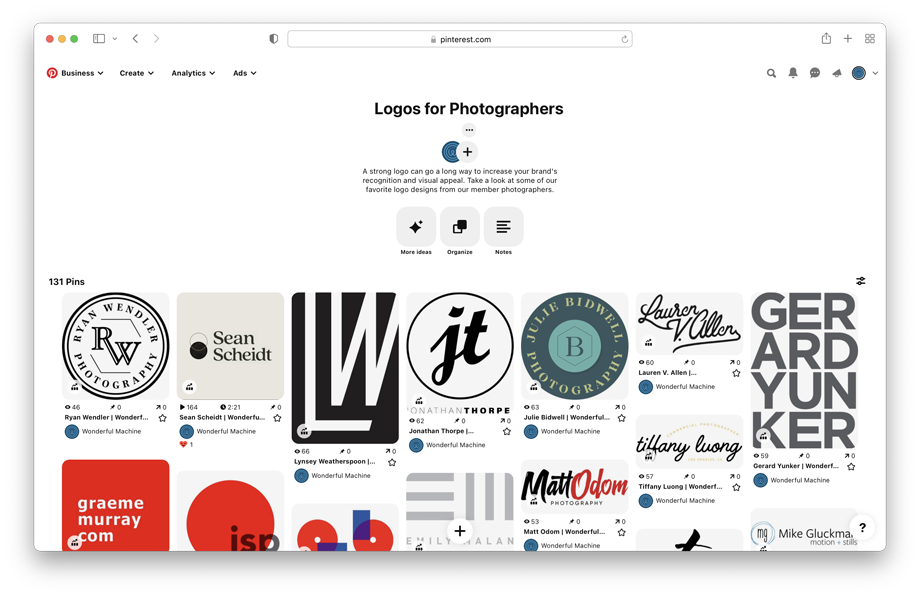 Wonderful Machine Pinterest board on logos for photographers