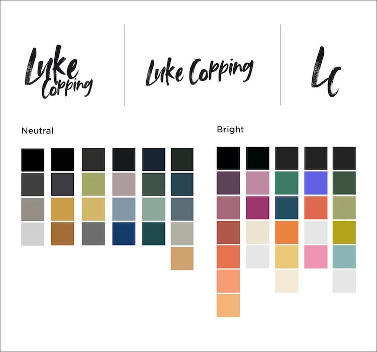 The color palette Lindsay Thompson designed for photographer Luke Copping pulled from the colors and tones of his imagery.