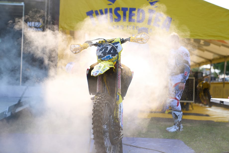 Motorbike surround by dust shot by automotive photographer Wil Matthews.