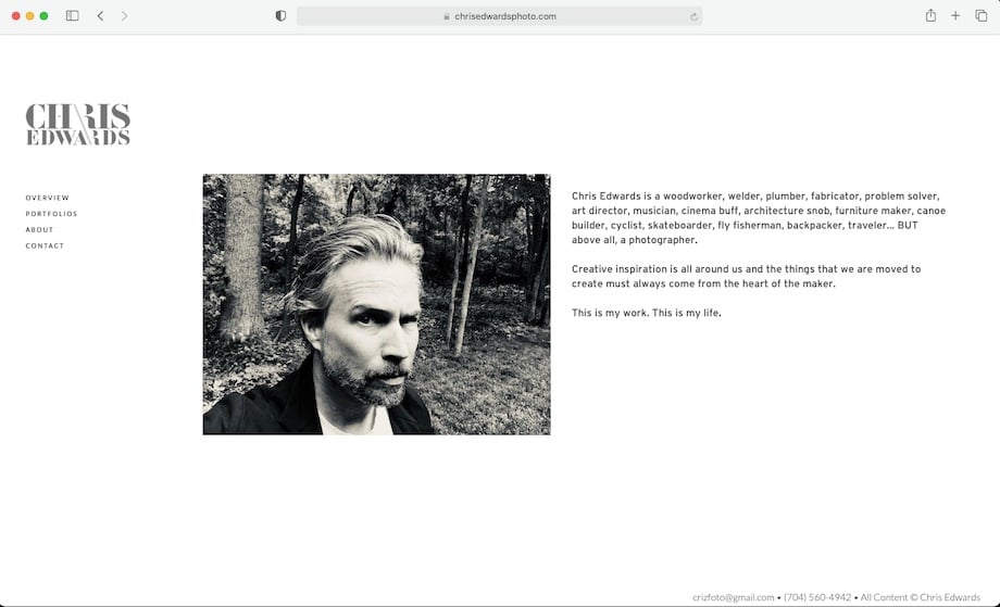 The about me page on South Carolina portrait photographer Chris Edwards' website.