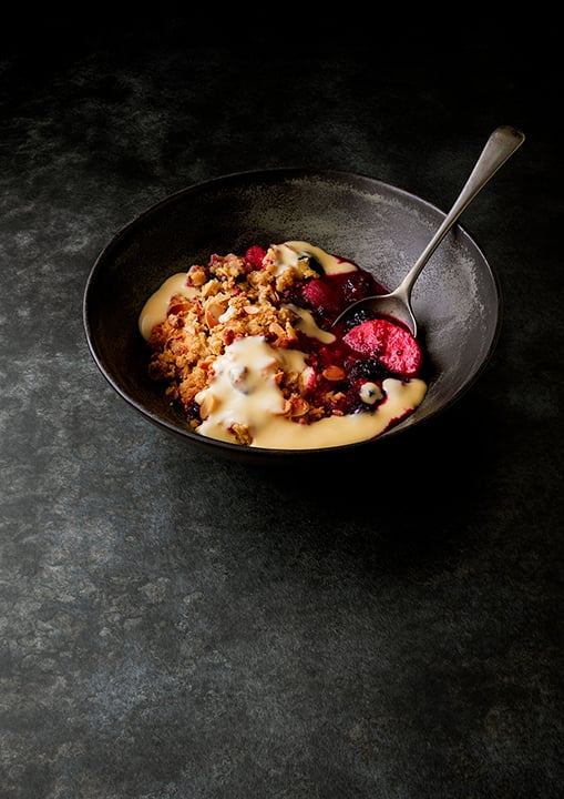 Crumble and custard by London photographer Andy Grimshaw
