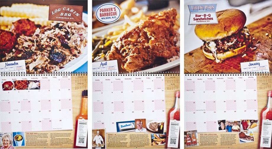 BBQ calendar tear sheets featuring images shot by Raleigh, N.C.-based portrait photographer Bryan Regan  for ElectriCities of North Carolina