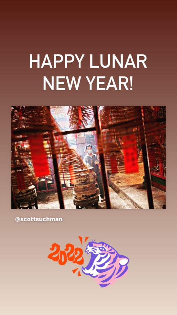 Instagram story of image taken by Scot Suchman for the Lunar New Year