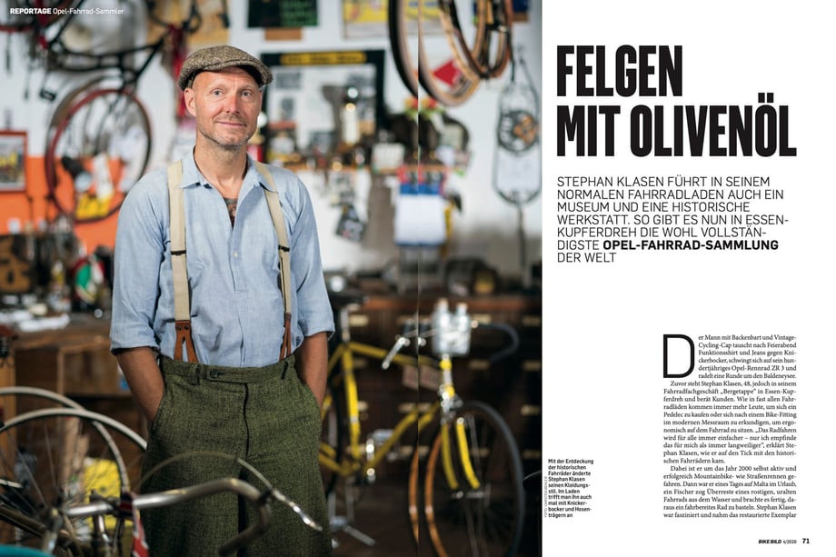 Photo Tear One by Carsten Behler for BIKE BILD showing Stephan Klasen in his bicycle workshop