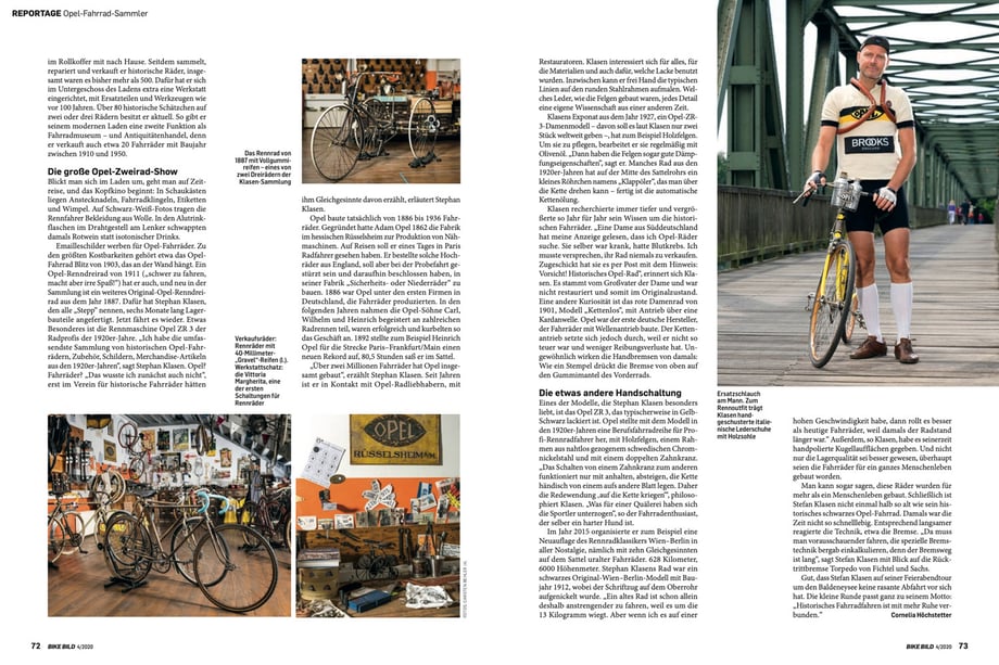 Tear Two of Carsten Behler's BIKE BILD shoot shows full spread, including photos of vintage bikes and Stephan's workshop