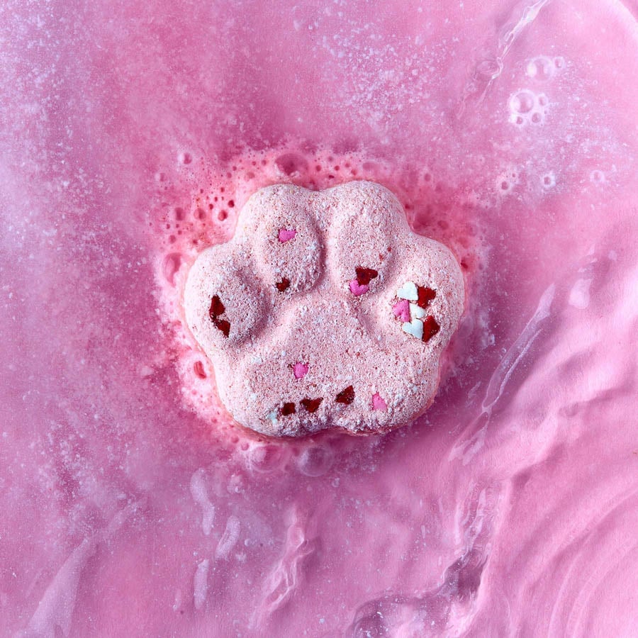A pink paw print bath bomb by photographer Chava Oropessa of Oakland, California