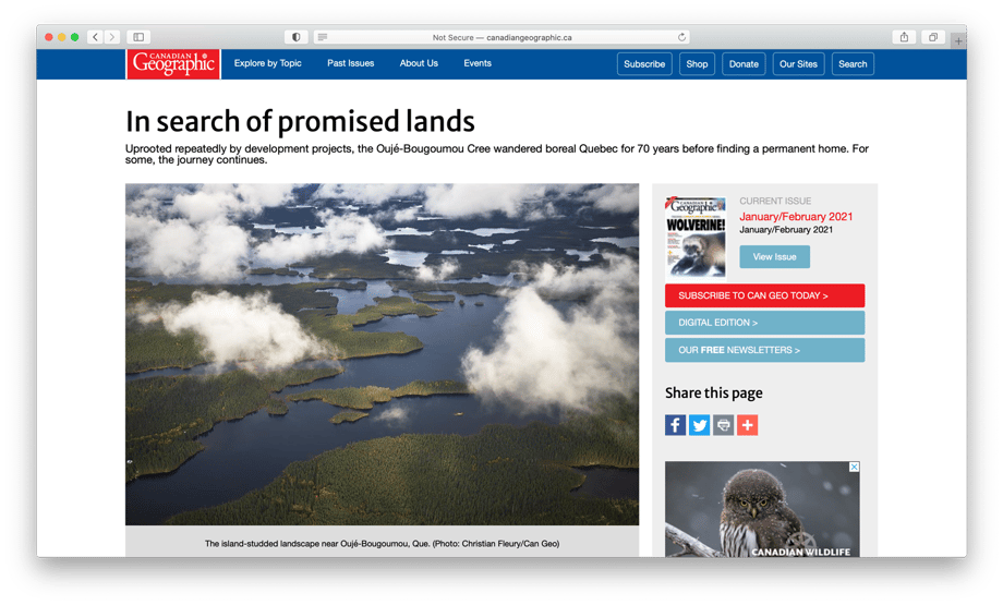 Christian Fleury's aerial photograph of northern Quebec for Canadian geographic tearsheet