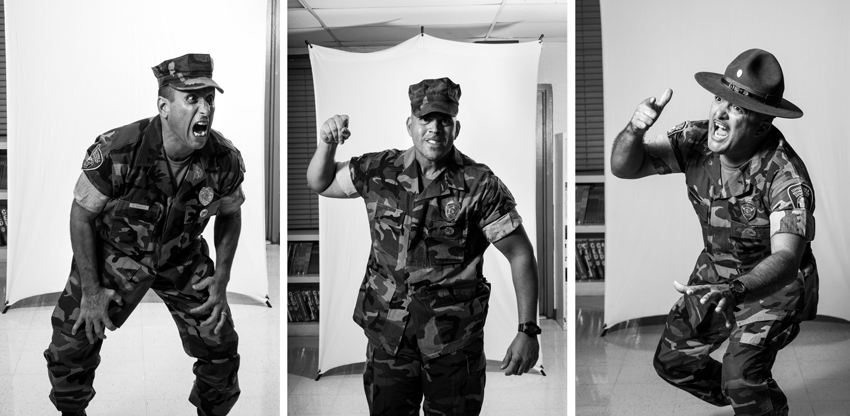 A triptych of Craig Litten's photos show drill sergeants yelling for HBO