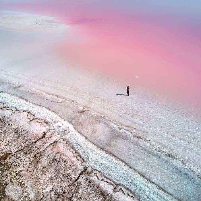 Pink Lakes drone shot (Lake Lemuria)in Kherson by Yevhen Samuchenko
