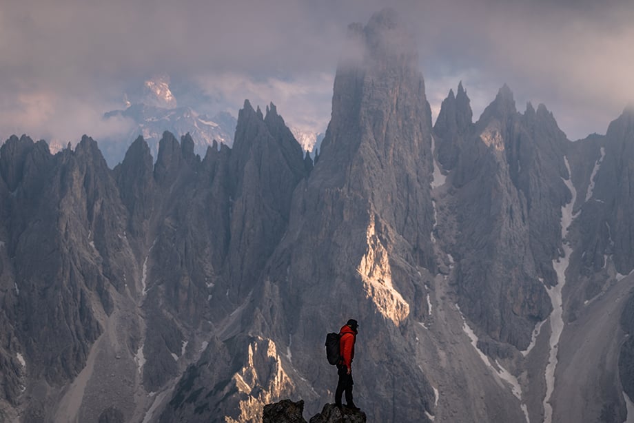 Pauli Trenkwalder overlooking The Dolomites shot by Chandler Borries