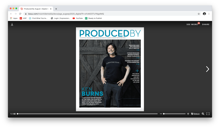 Doug Levy's photograph of Ken Burns on the cover of Produced By magazine