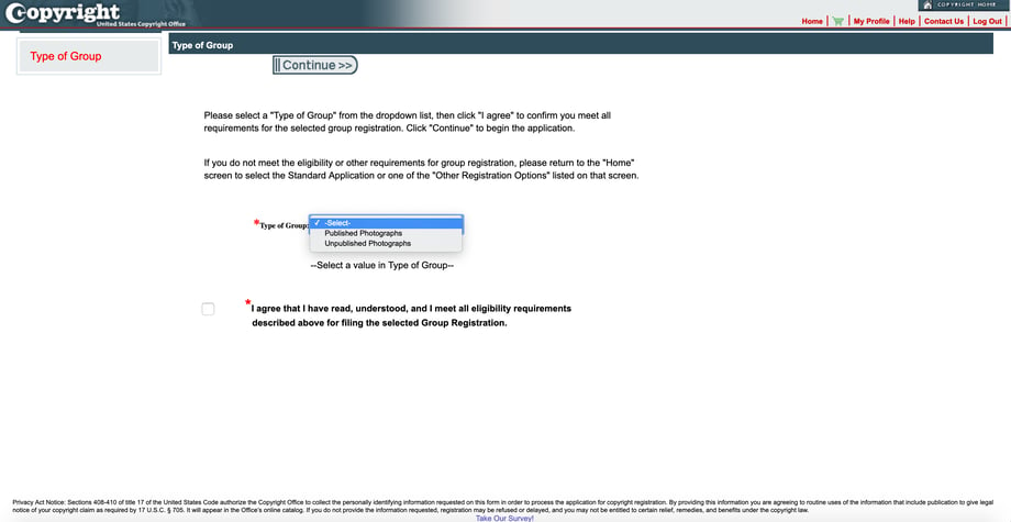 Copyright Registration eCO screenshot