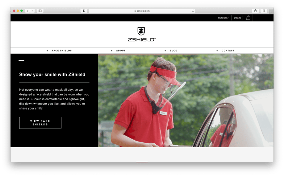 Screenshot of ZVerse's site's advertisement for ZShields with an image of a service worker by Gregory Miller