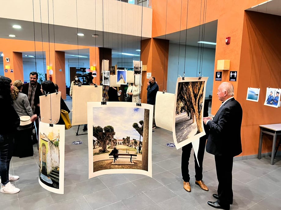 Photo of images displayed at Elo Garcia's 707 Days in Algeria exhibition at The National Autonomous University of Mexico (UNAM).