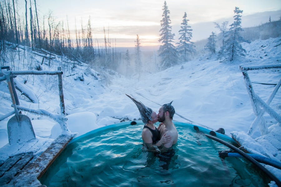 Nathaniel Wilder couple kissing in hot spring