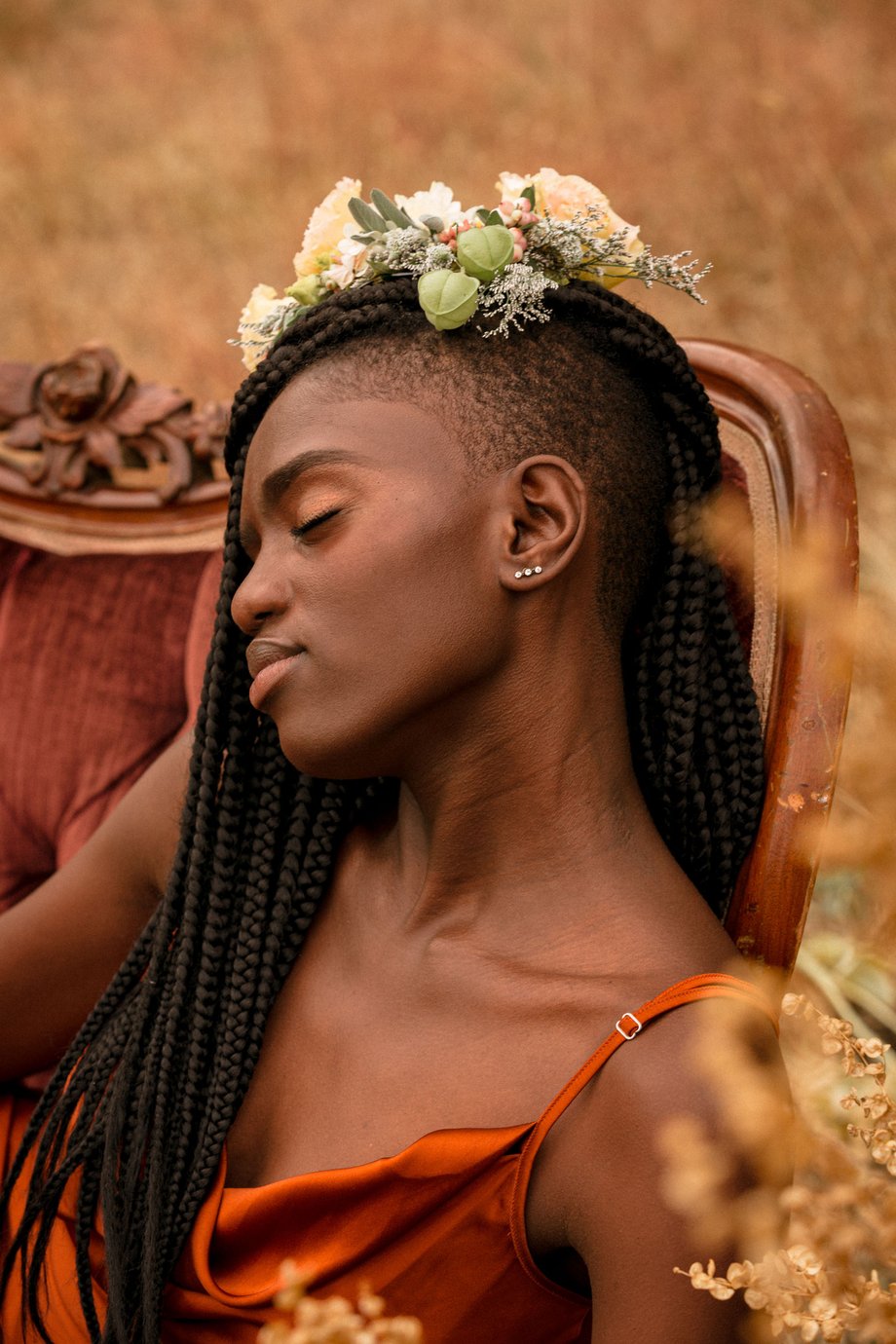 Jesse Cornelius's image of a Black woman with her eyes closed for Solmonson Farm model
